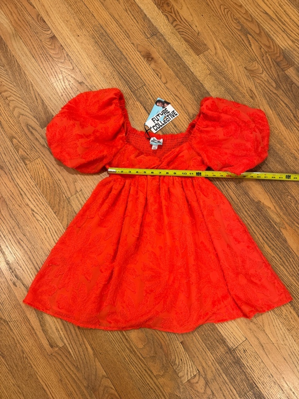 Future Collective Orange Puff Sleeve Mini Dress Top - Picture 3 of 6